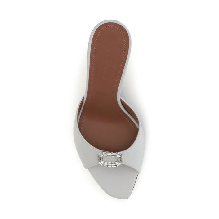 Amina Muaddi White Calf Leather Bos Taurus Stiletto Heel Sandals