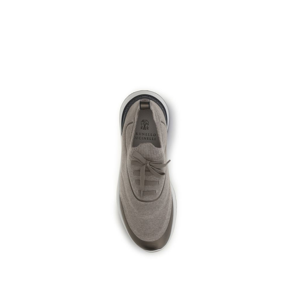 Brown Cotton Athletic Sneakers
