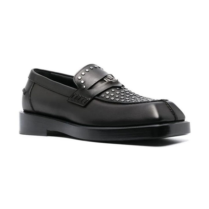Versace Black Leather Slip-On Loafers