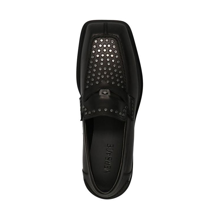 Versace Black Leather Slip-On Loafers