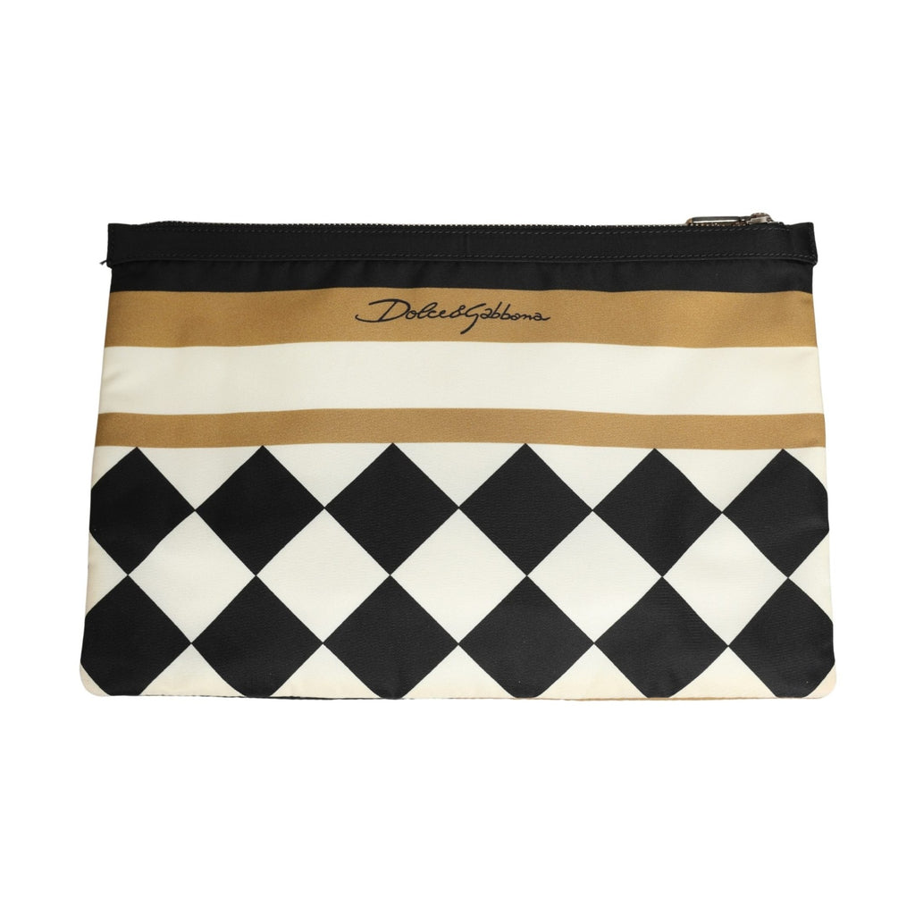 Dolce & Gabbana Multicolor Checkered Logo Print Nylon Clutch Borse Bag