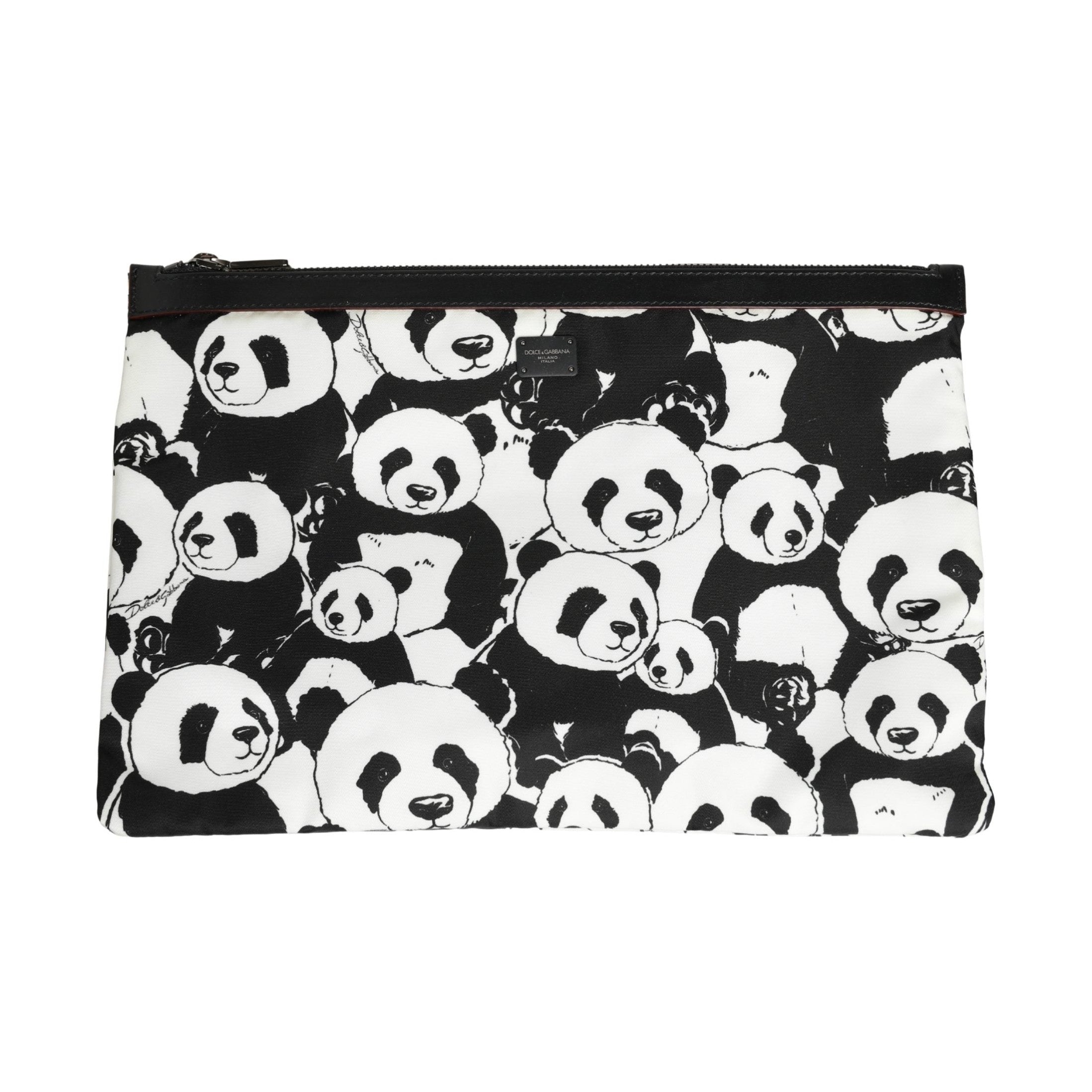 Dolce & Gabbana Black White Panda Print Nylon Clutch Men Pouch Borse Bag