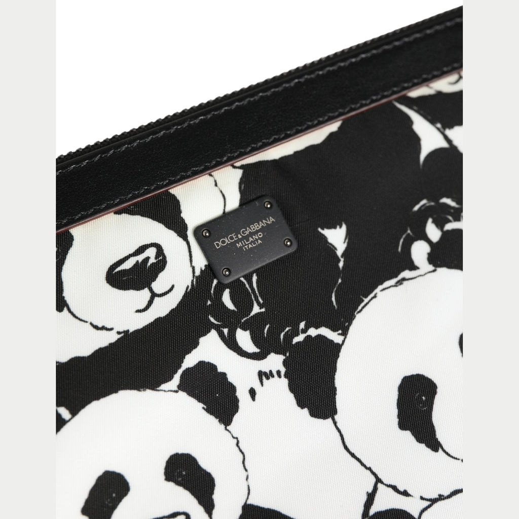Dolce & Gabbana Black White Panda Print Nylon Clutch Men Pouch Borse Bag