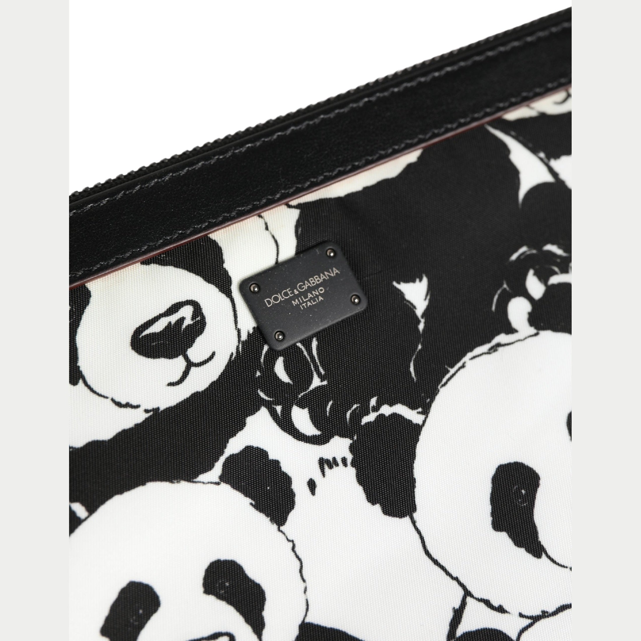 Dolce & Gabbana Black White Panda Print Nylon Clutch Men Pouch Borse Bag
