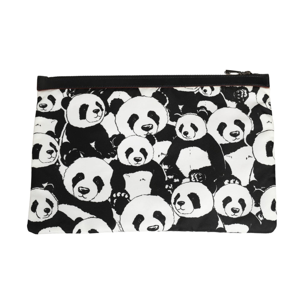 Dolce & Gabbana Black White Panda Print Nylon Clutch Men Pouch Borse Bag