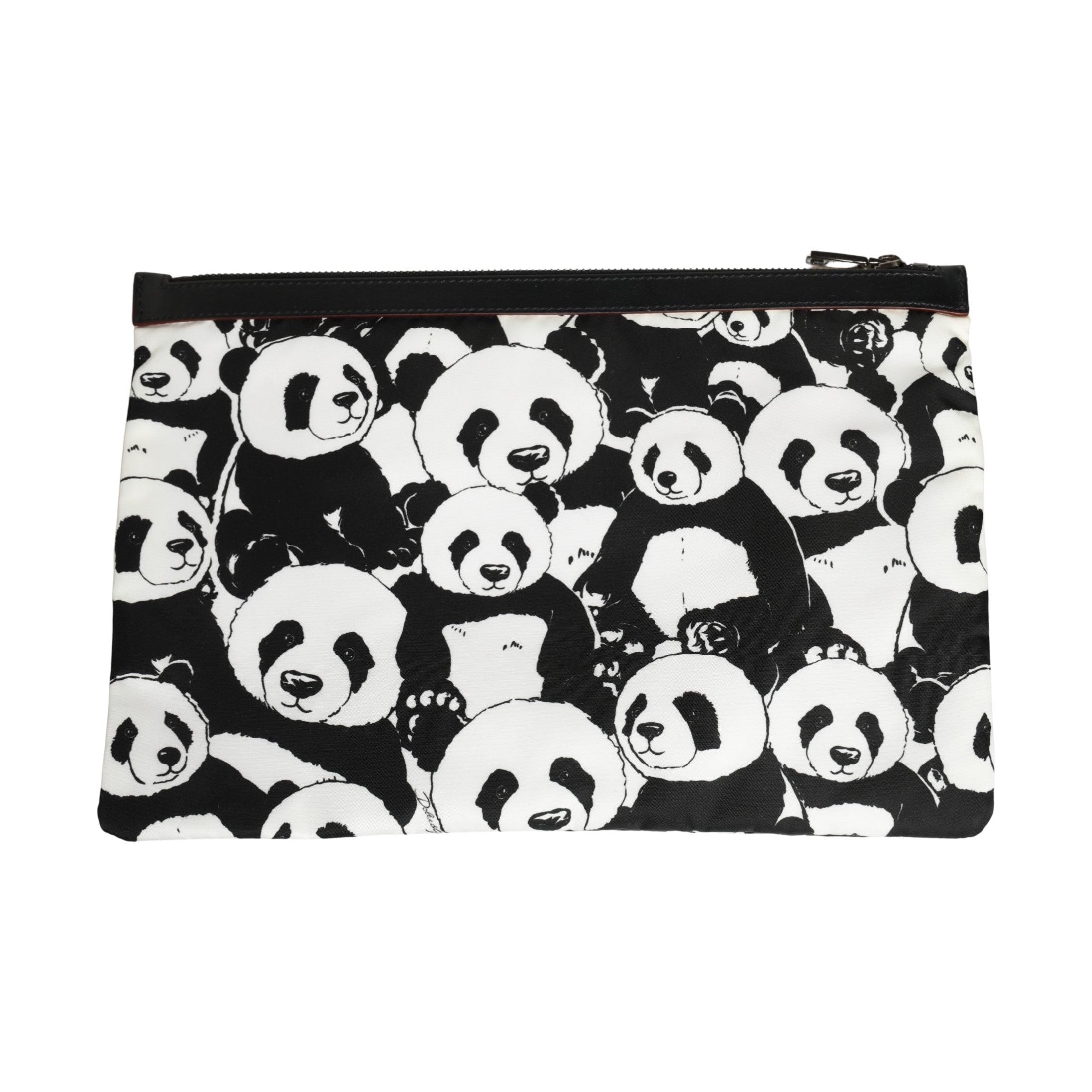 Dolce & Gabbana Black White Panda Print Nylon Clutch Men Pouch Borse Bag