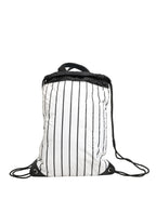 Dolce & Gabbana Black White Striped Polyester Drawstring Backpack Men Bag