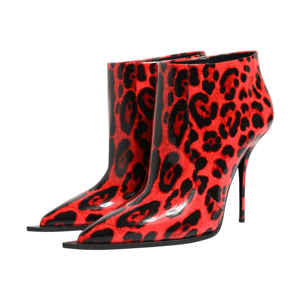 Dolce & Gabbana Red Leopard Cardinale Ankle Boots Shoes