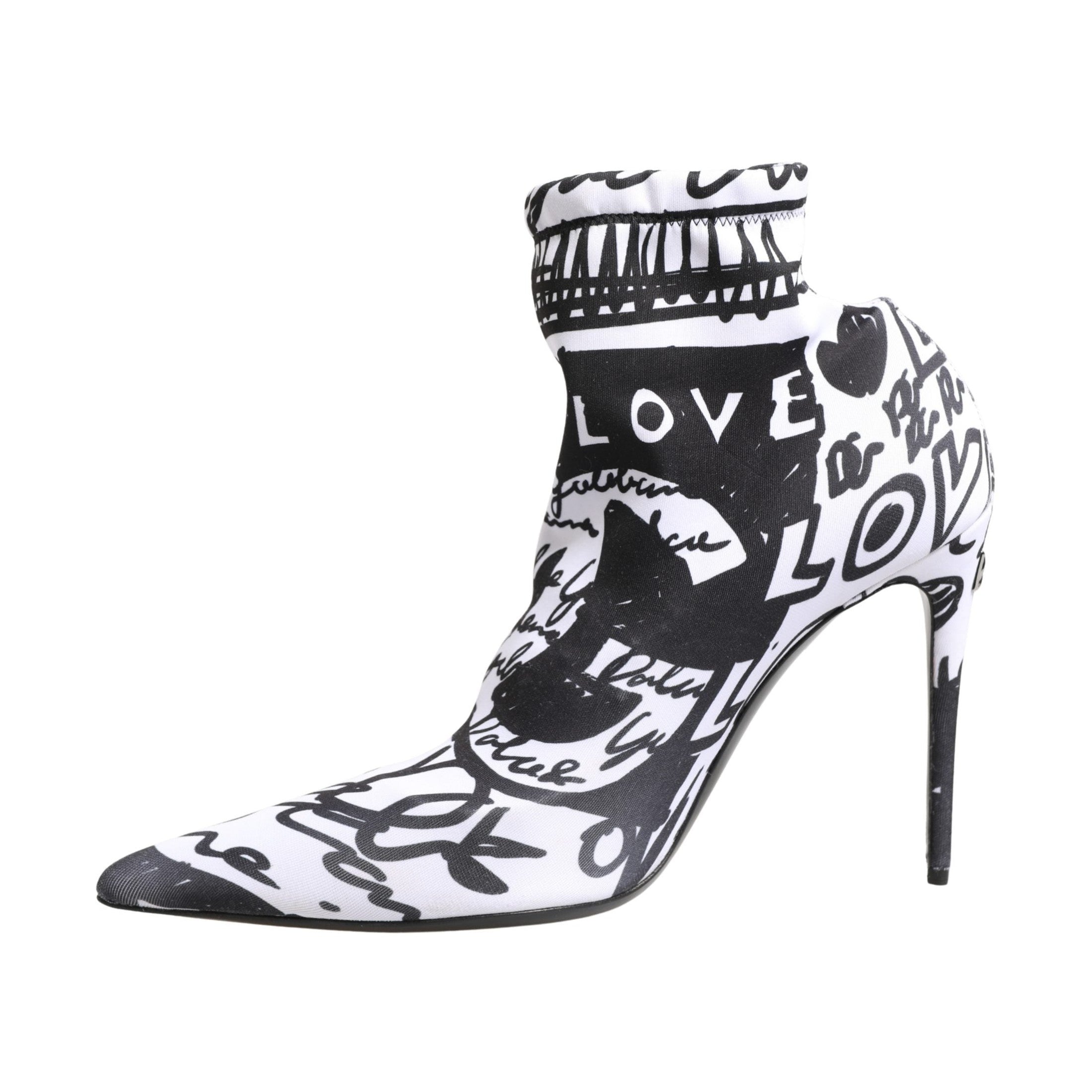 Dolce & Gabbana White Graffiti Stretch Ankle Boots Shoes