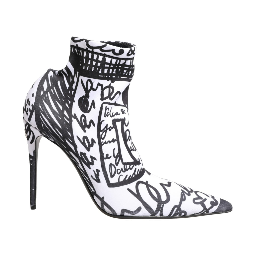 Dolce & Gabbana White Graffiti Stretch Ankle Boots Shoes