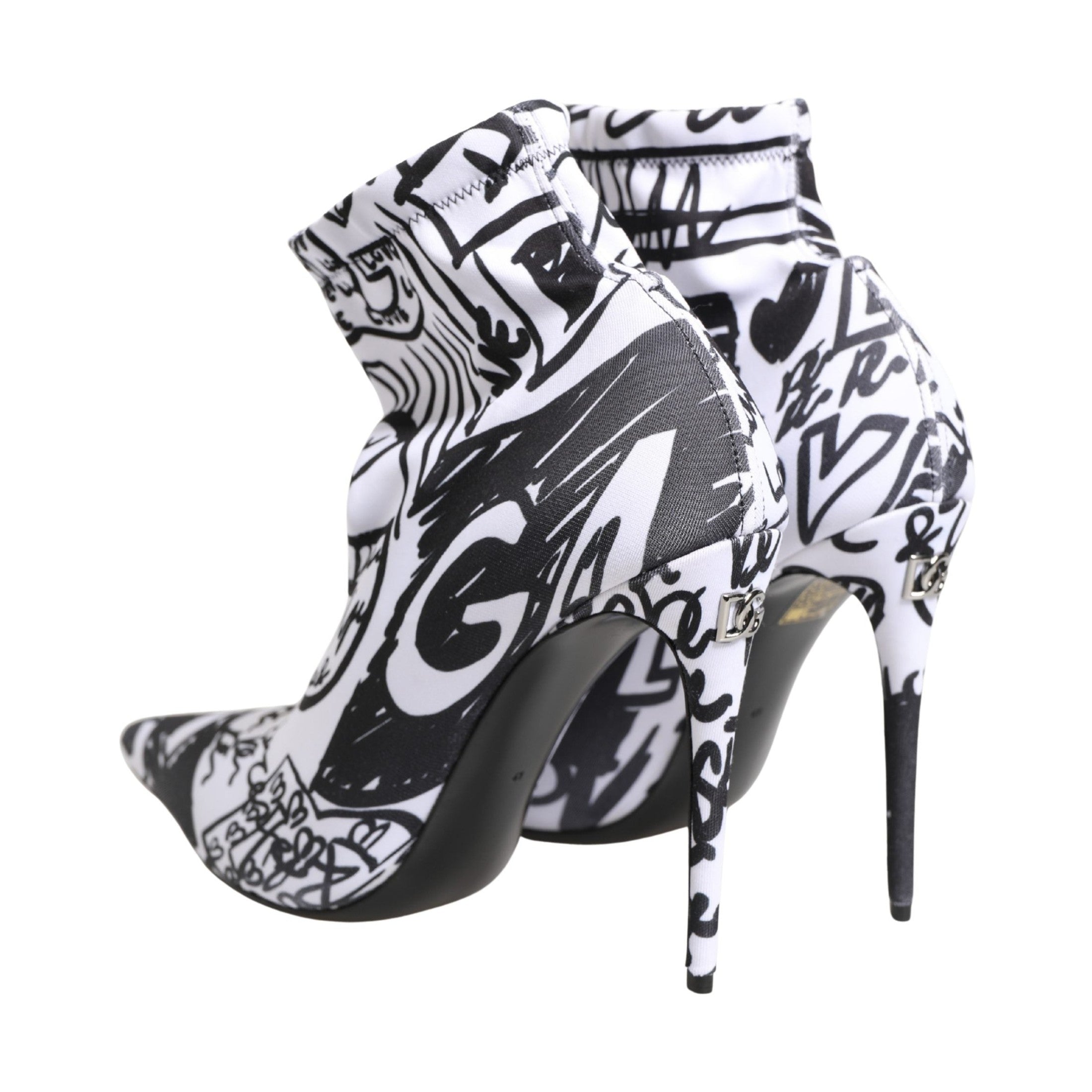 Dolce & Gabbana White Graffiti Stretch Ankle Boots Shoes