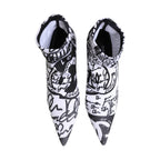 Dolce & Gabbana White Graffiti Stretch Ankle Boots Shoes