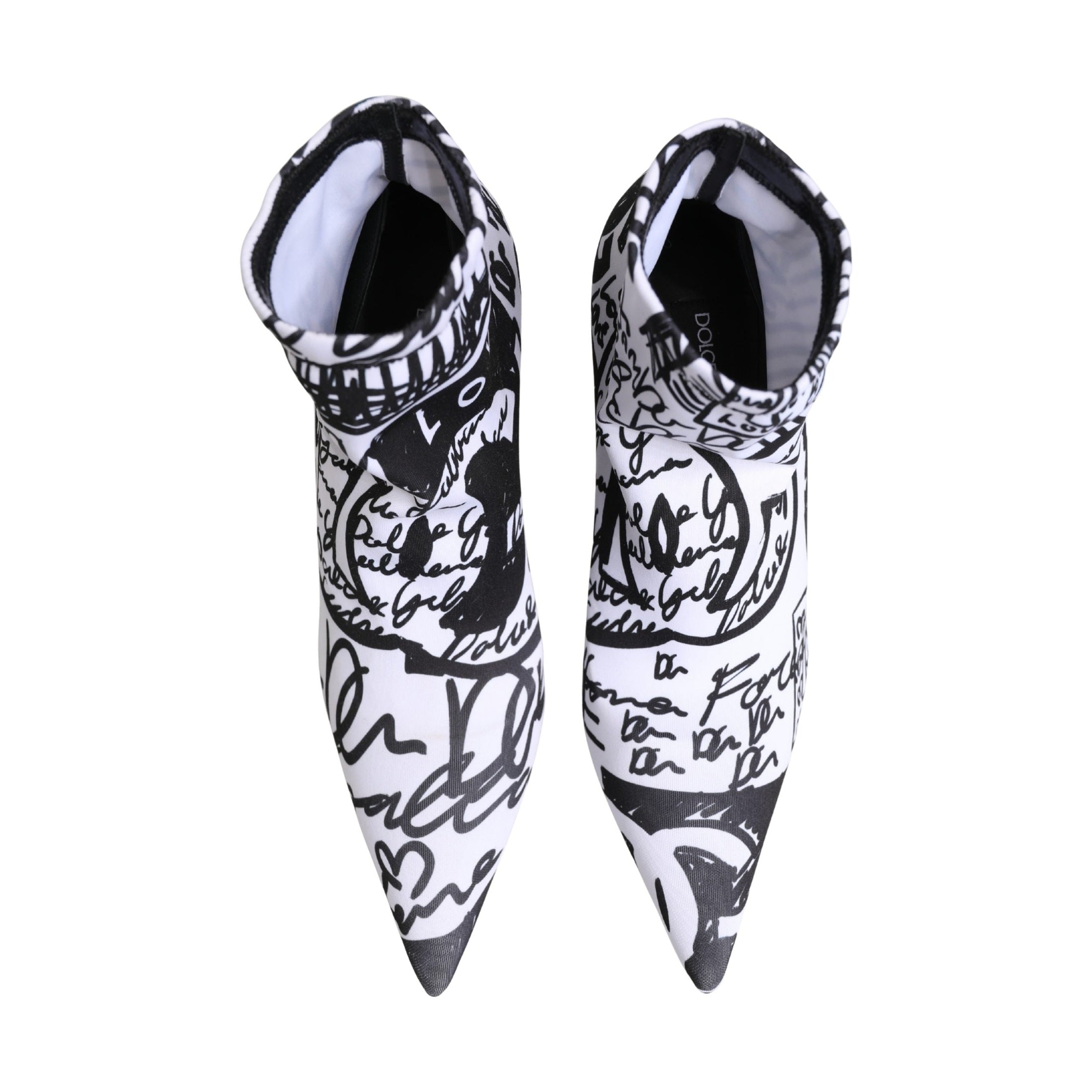 Dolce & Gabbana White Graffiti Stretch Ankle Boots Shoes