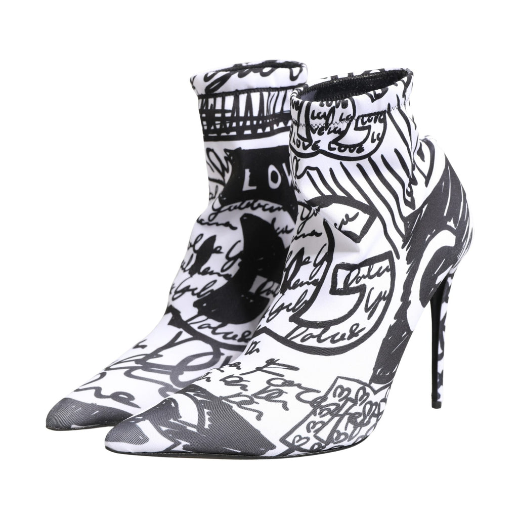 Dolce & Gabbana White Graffiti Stretch Ankle Boots Shoes