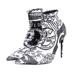 Dolce & Gabbana White Graffiti Stretch Ankle Boots Shoes
