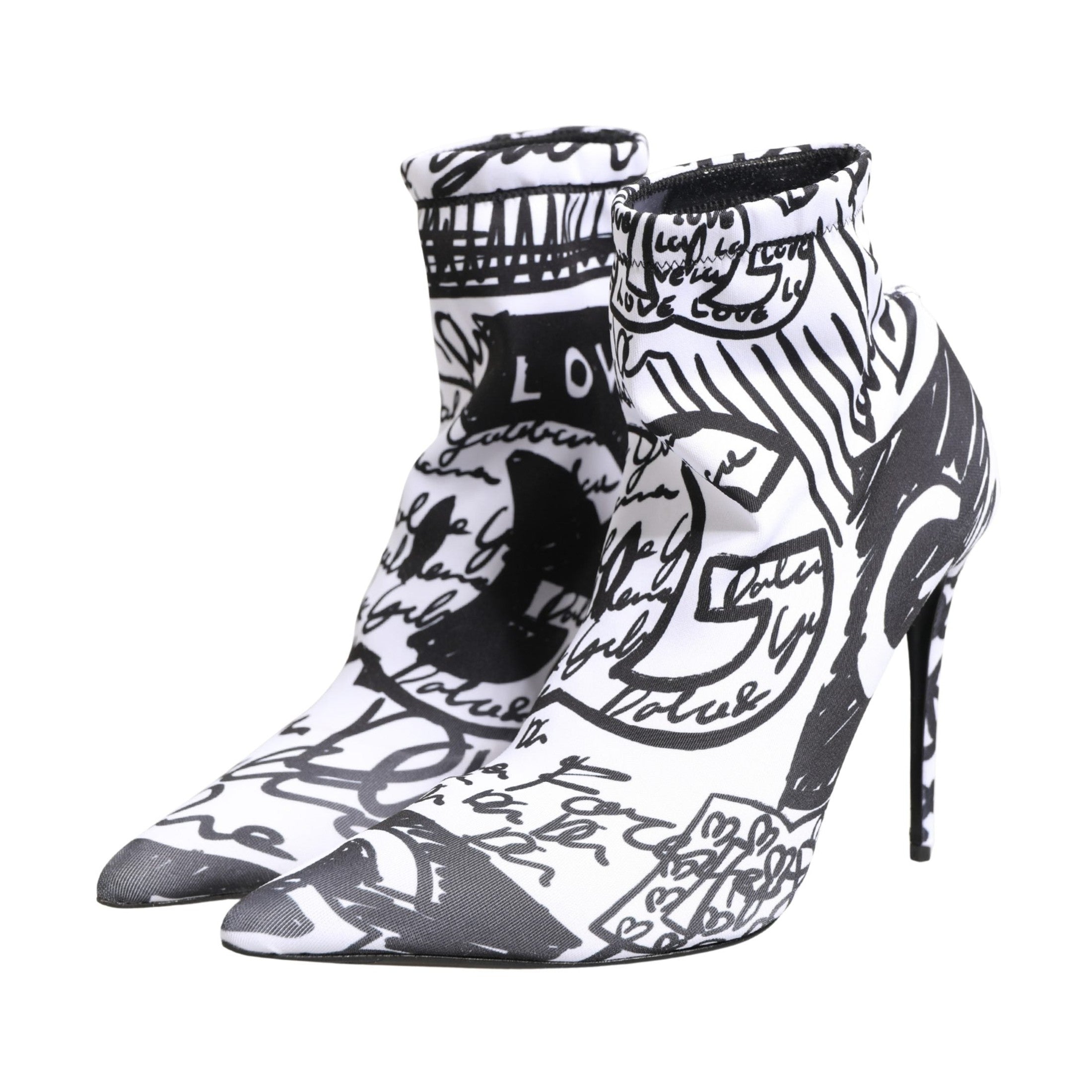 Dolce & Gabbana White Graffiti Stretch Ankle Boots Shoes