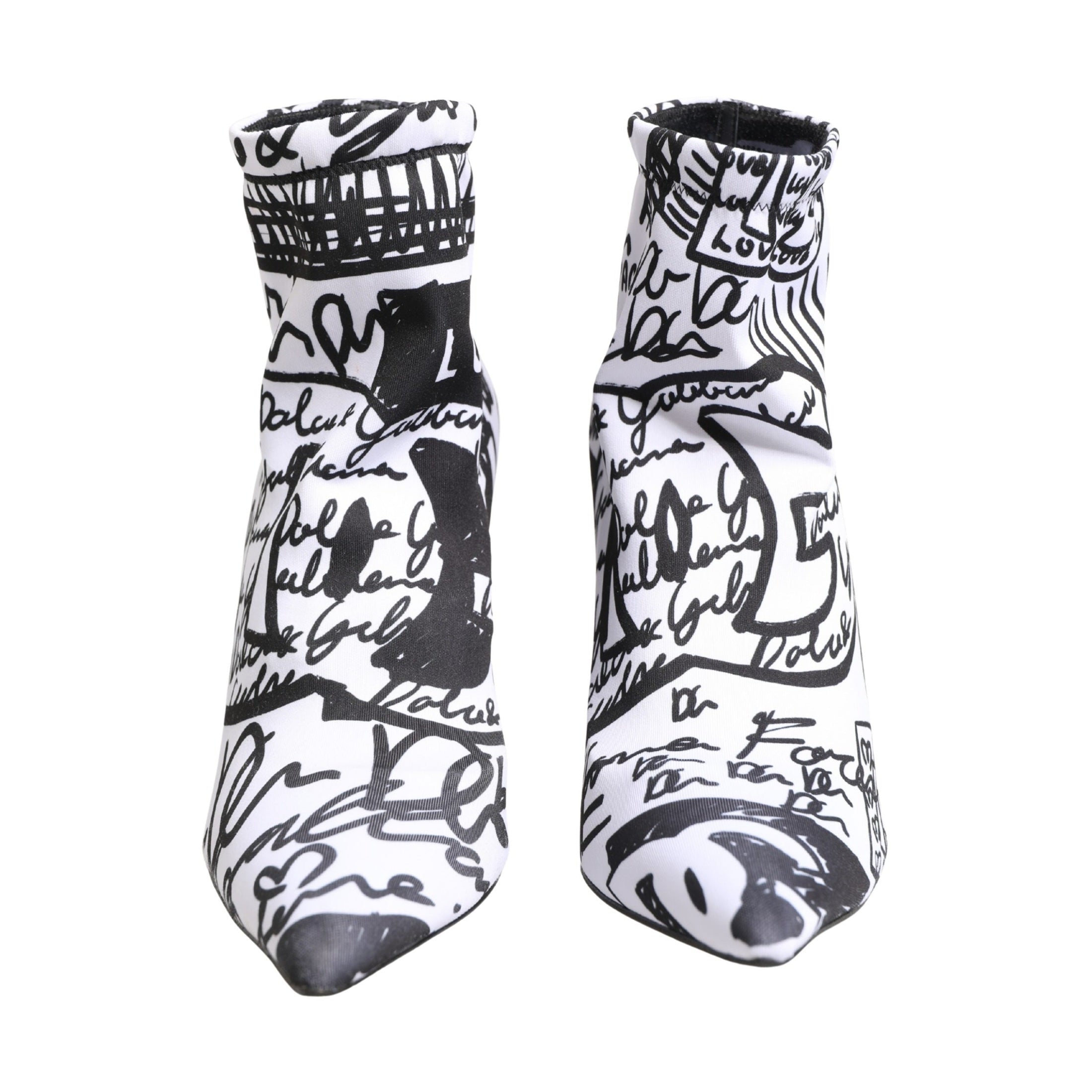 Dolce & Gabbana White Graffiti Stretch Ankle Boots Shoes