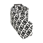 Dolce & Gabbana White Black Logo Monogram Wide Adjustable Men Necktie Tie