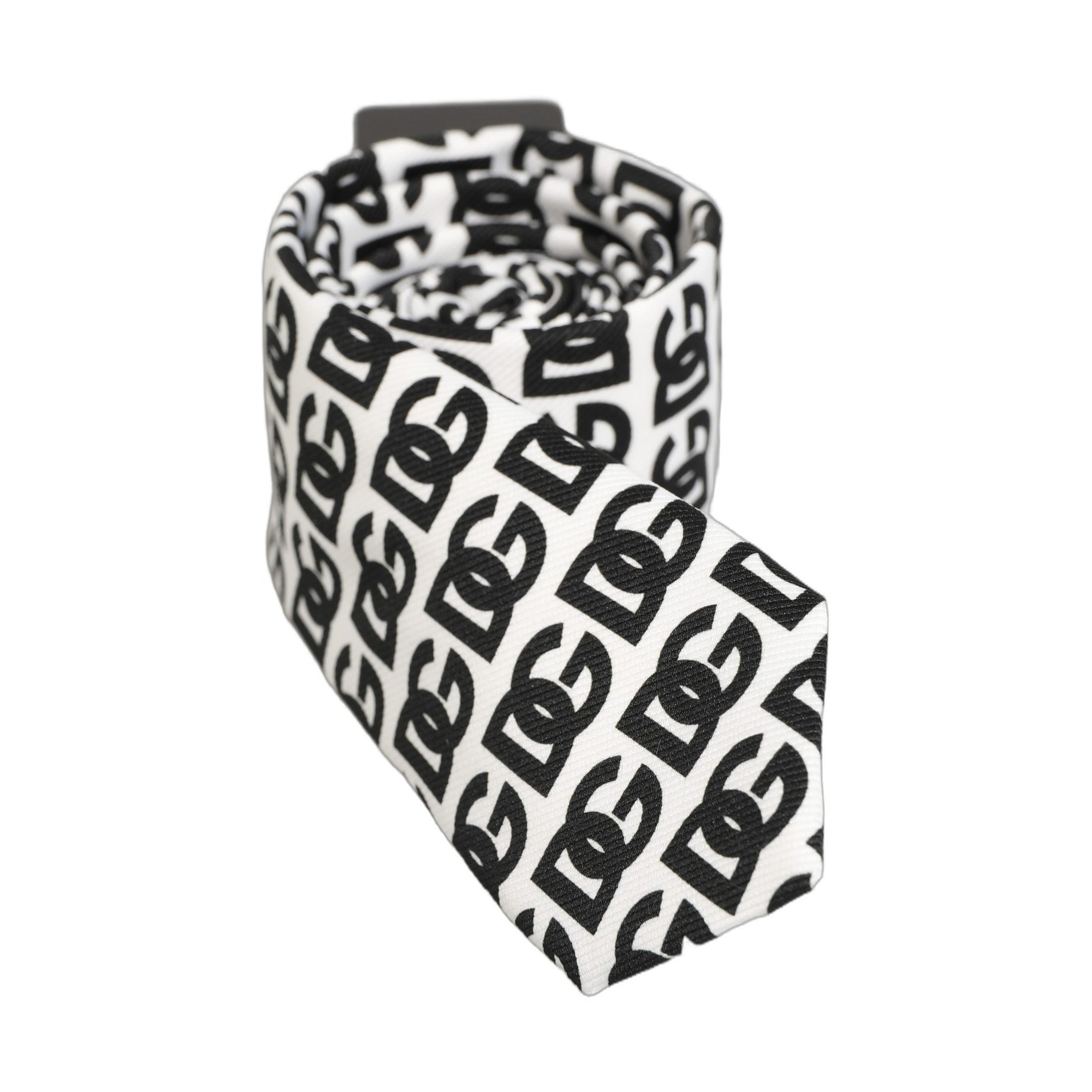 Dolce & Gabbana White Black Logo Monogram Wide Adjustable Men Necktie Tie