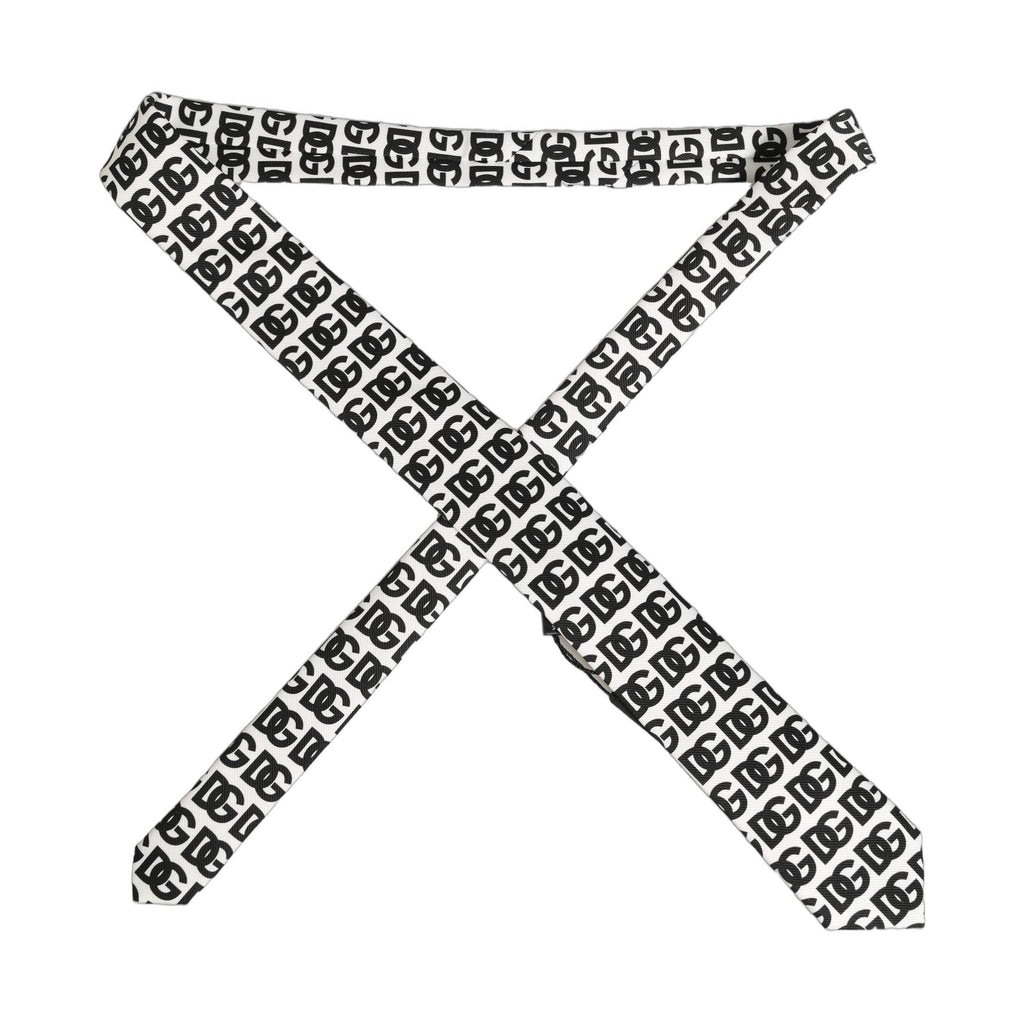 Dolce & Gabbana White Black Logo Monogram Wide Adjustable Men Necktie Tie