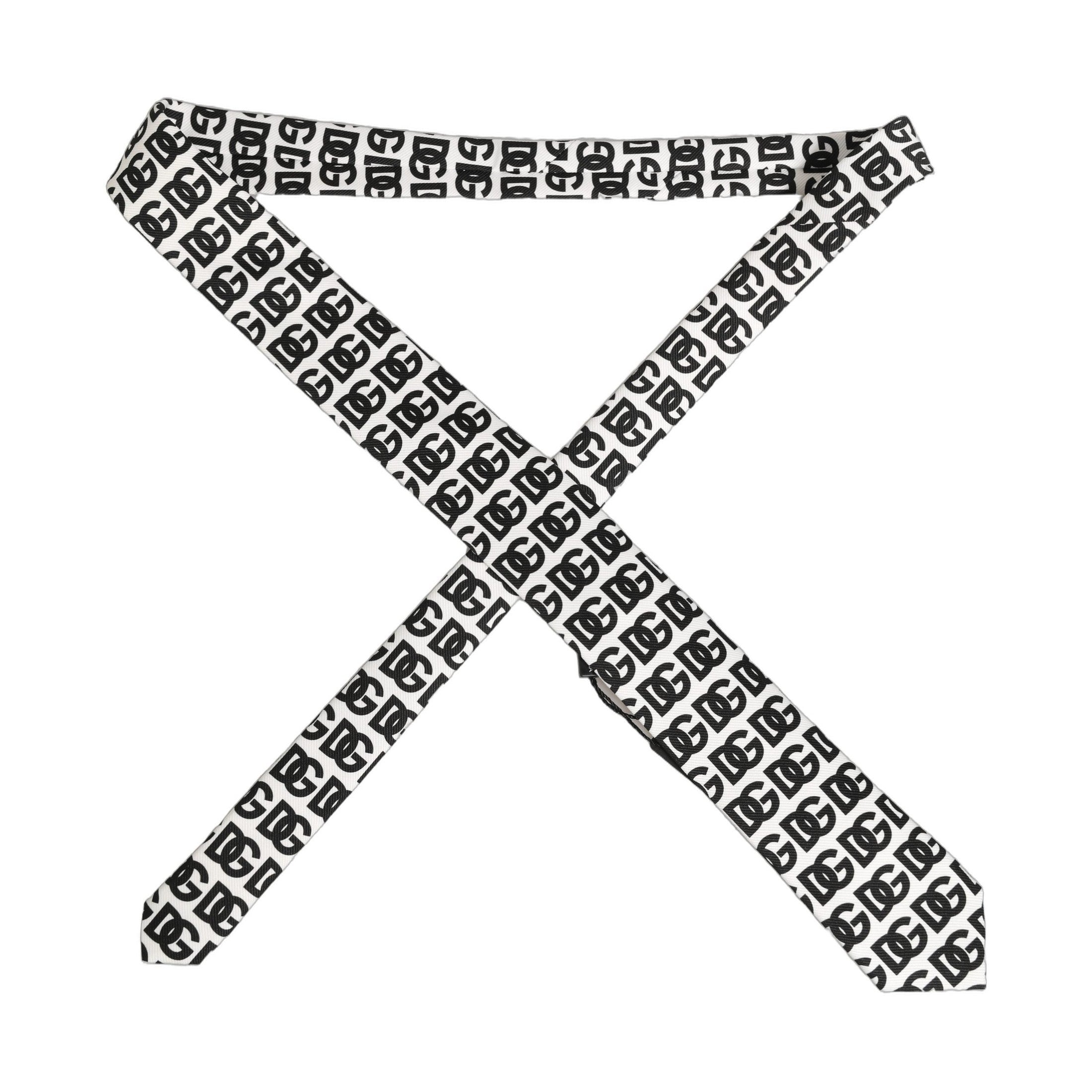 Dolce & Gabbana White Black Logo Monogram Wide Adjustable Men Necktie Tie
