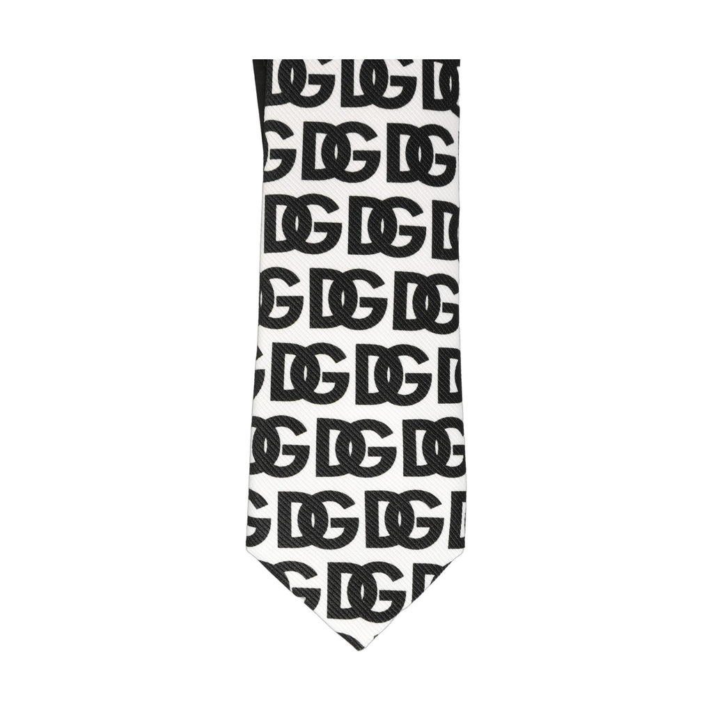 Dolce & Gabbana White Black Logo Monogram Wide Adjustable Men Necktie Tie