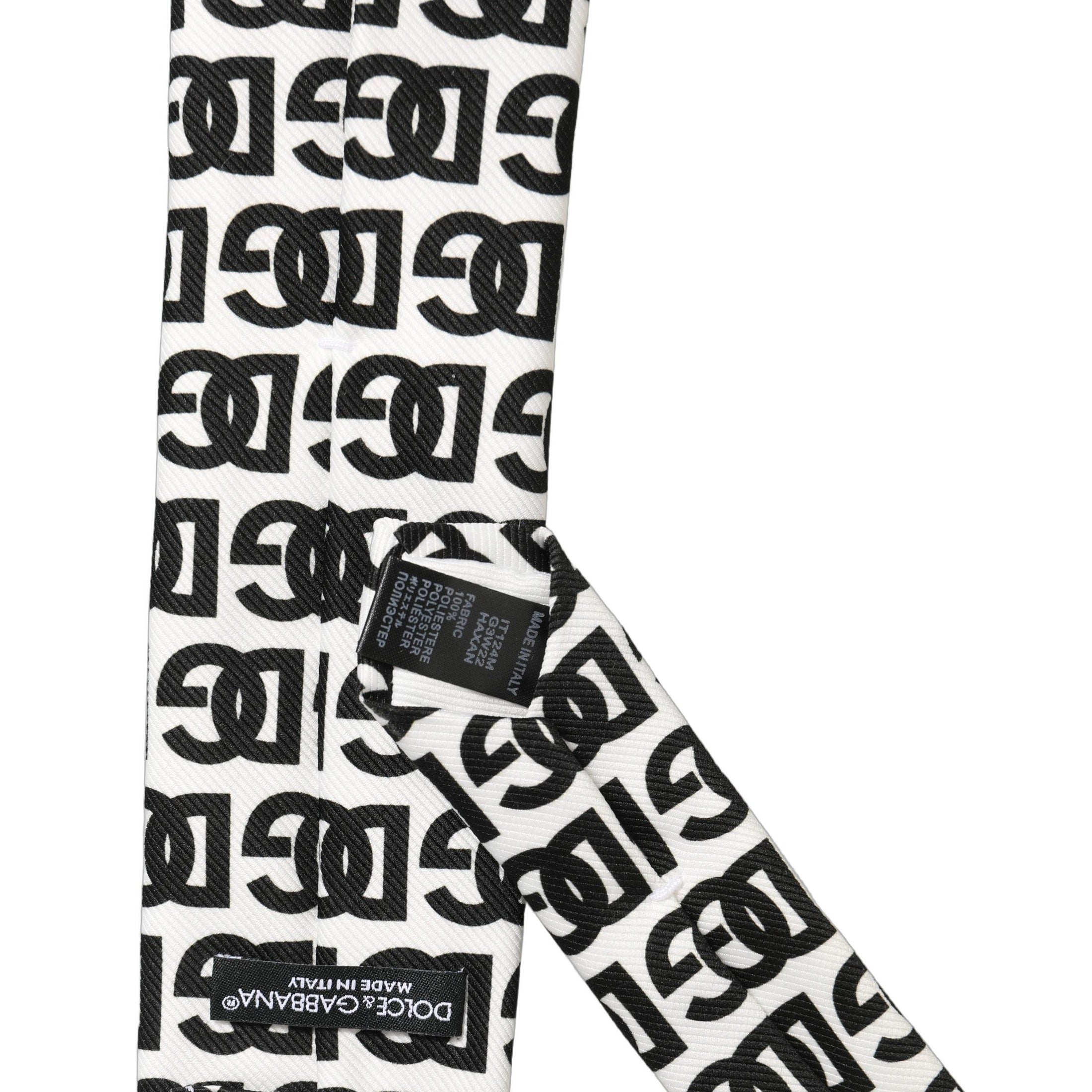 Dolce & Gabbana White Black Logo Monogram Wide Adjustable Men Necktie Tie