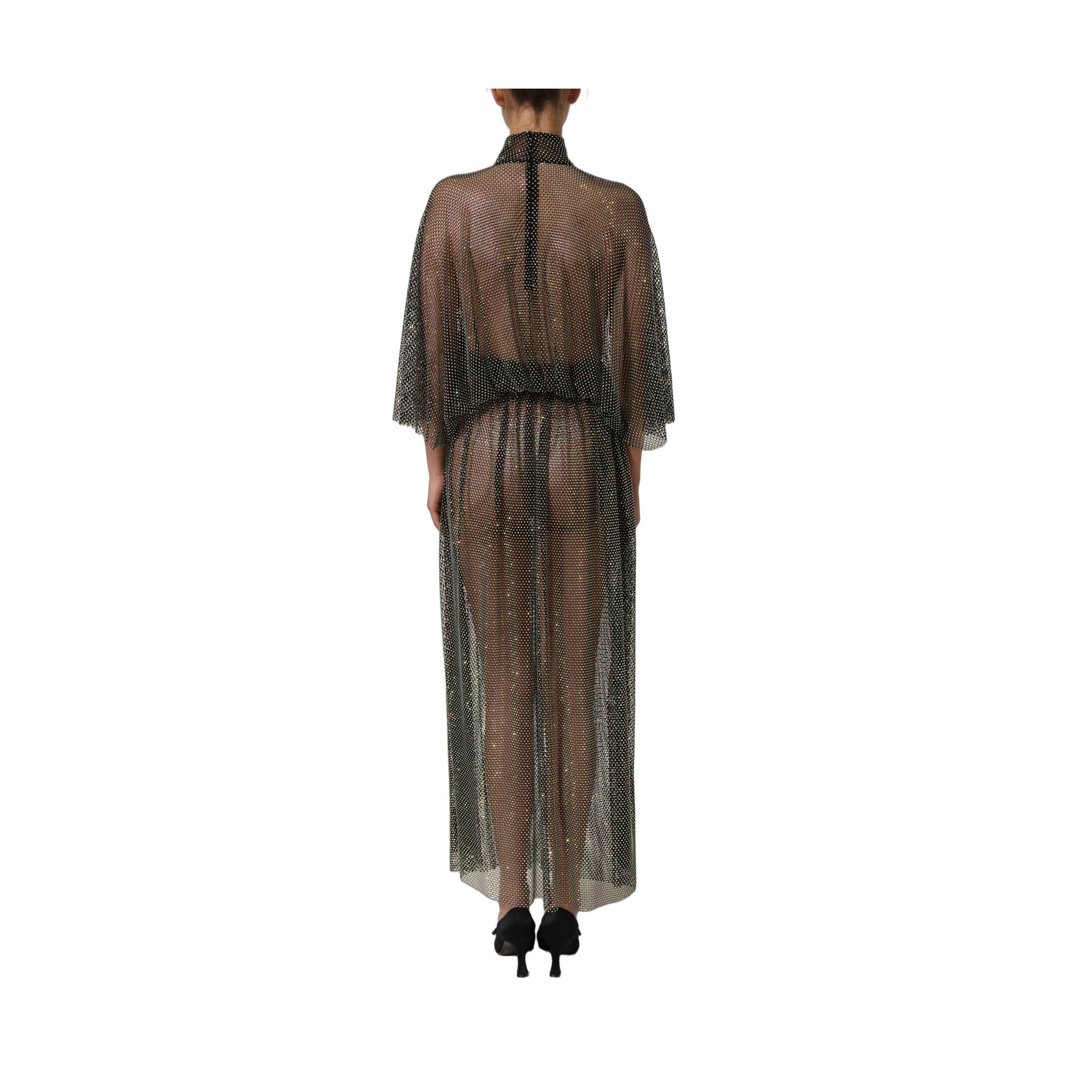 Dolce & Gabbana Black Rhinestone Mesh Turtleneck Maxi Dress