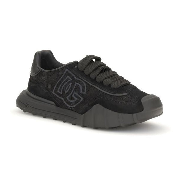 Dolce & Gabbana Black Calf Leather Bos Taurus Chunky Sneakers