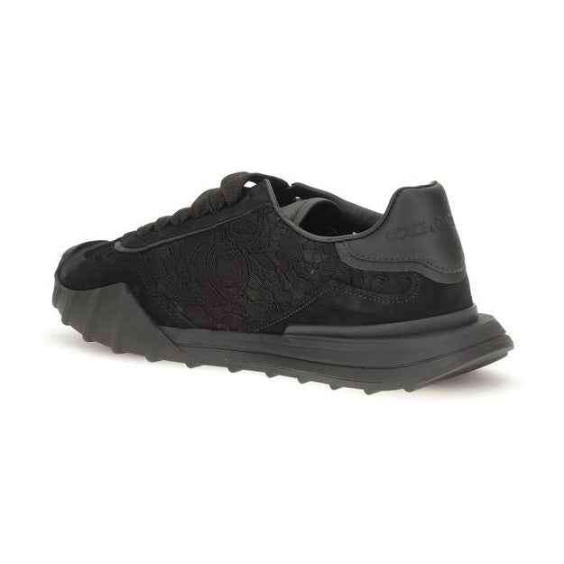 Dolce & Gabbana Black Calf Leather Bos Taurus Chunky Sneakers