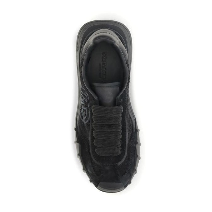 Dolce & Gabbana Black Calf Leather Bos Taurus Chunky Sneakers