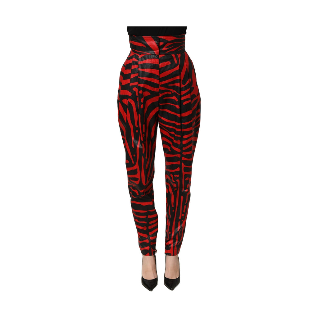 Dolce & Gabbana Red Black Zebra Print Cotton HighWaist Pants