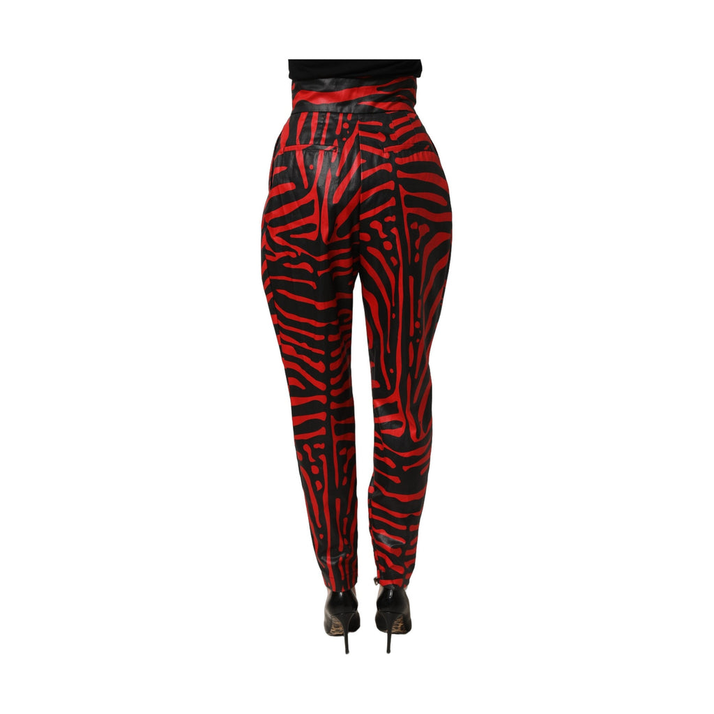 Dolce & Gabbana Red Black Zebra Print Cotton HighWaist Pants