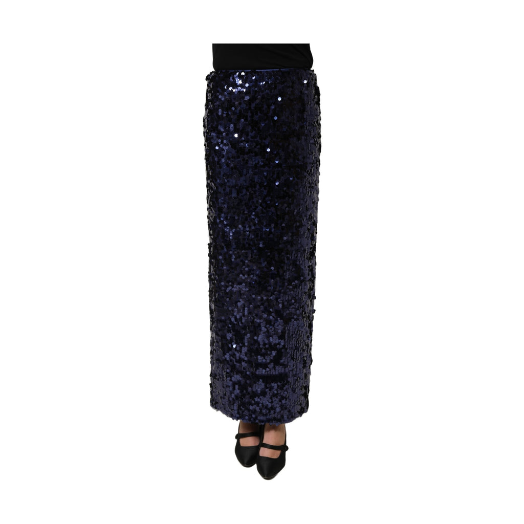 Dolce & Gabbana Blue Sequin High Waist PencilCut Midi Skirt