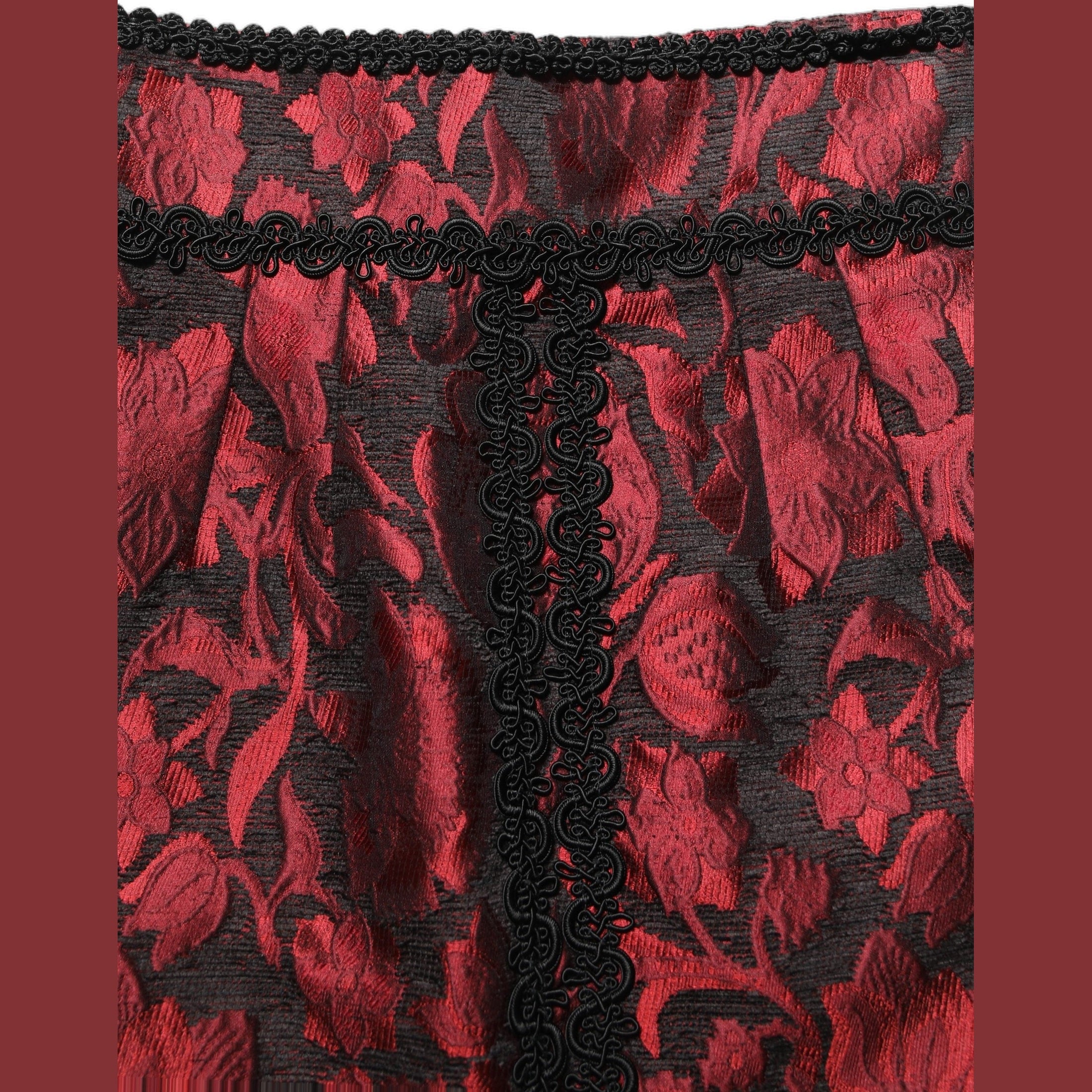 Dolce & Gabbana Red Black Floral Lace Jacquard Mini Skirt
