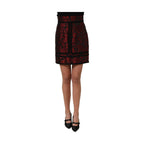 Dolce & Gabbana Red Black Floral Lace Jacquard Mini Skirt