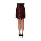 Dolce & Gabbana Red Black Floral Lace Jacquard Mini Skirt
