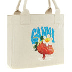 Ganni Beige Recycled Cotton Tote Bag