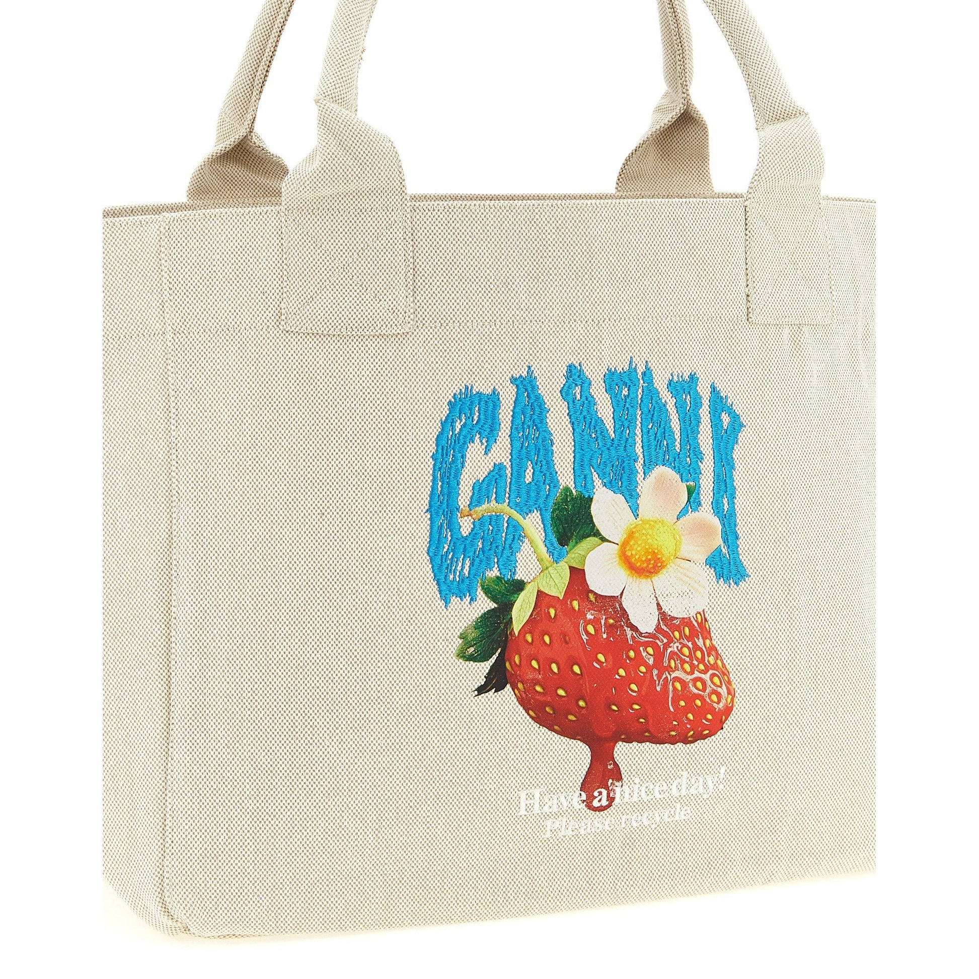 Ganni Beige Recycled Cotton Tote Bag