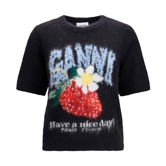 Ganni Black Alpaca Vicugna Pacos T-Shirt