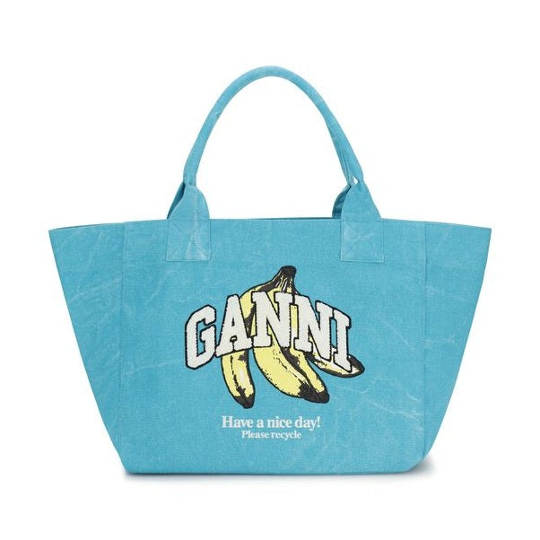 Ganni Blue Recycled Cotton Shoulder Bag