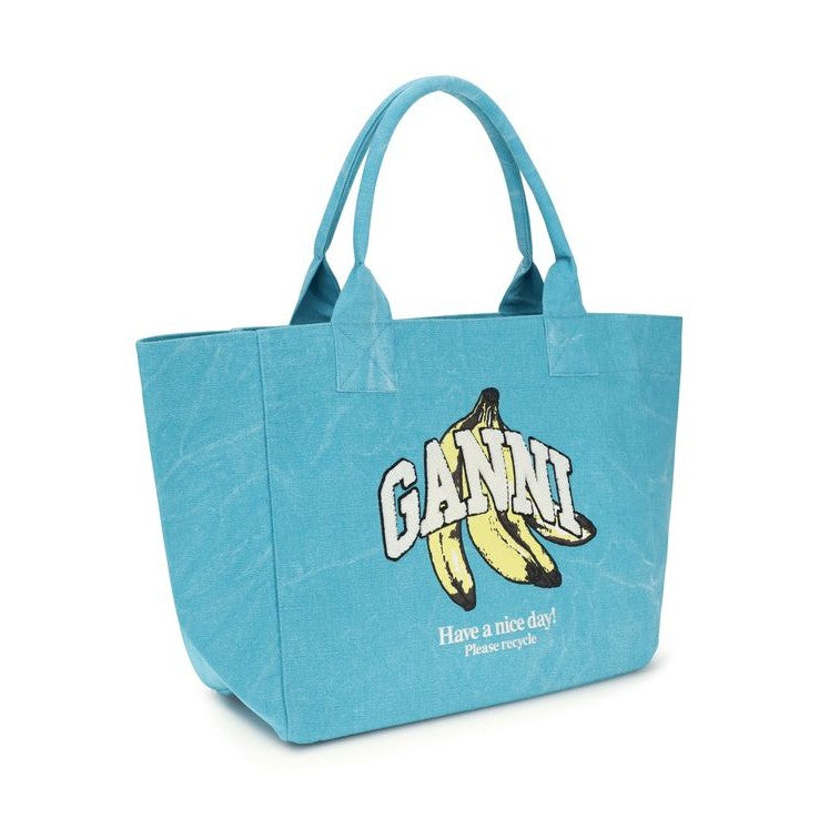 Ganni Blue Recycled Cotton Shoulder Bag