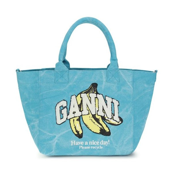 Ganni Blue Recycled Cotton Shoulder Bag