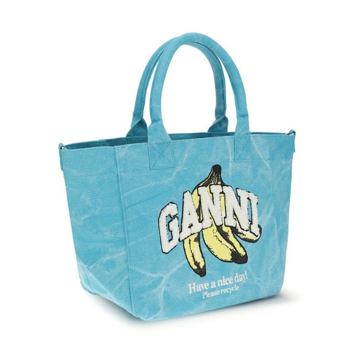 Ganni Blue Recycled Cotton Shoulder Bag