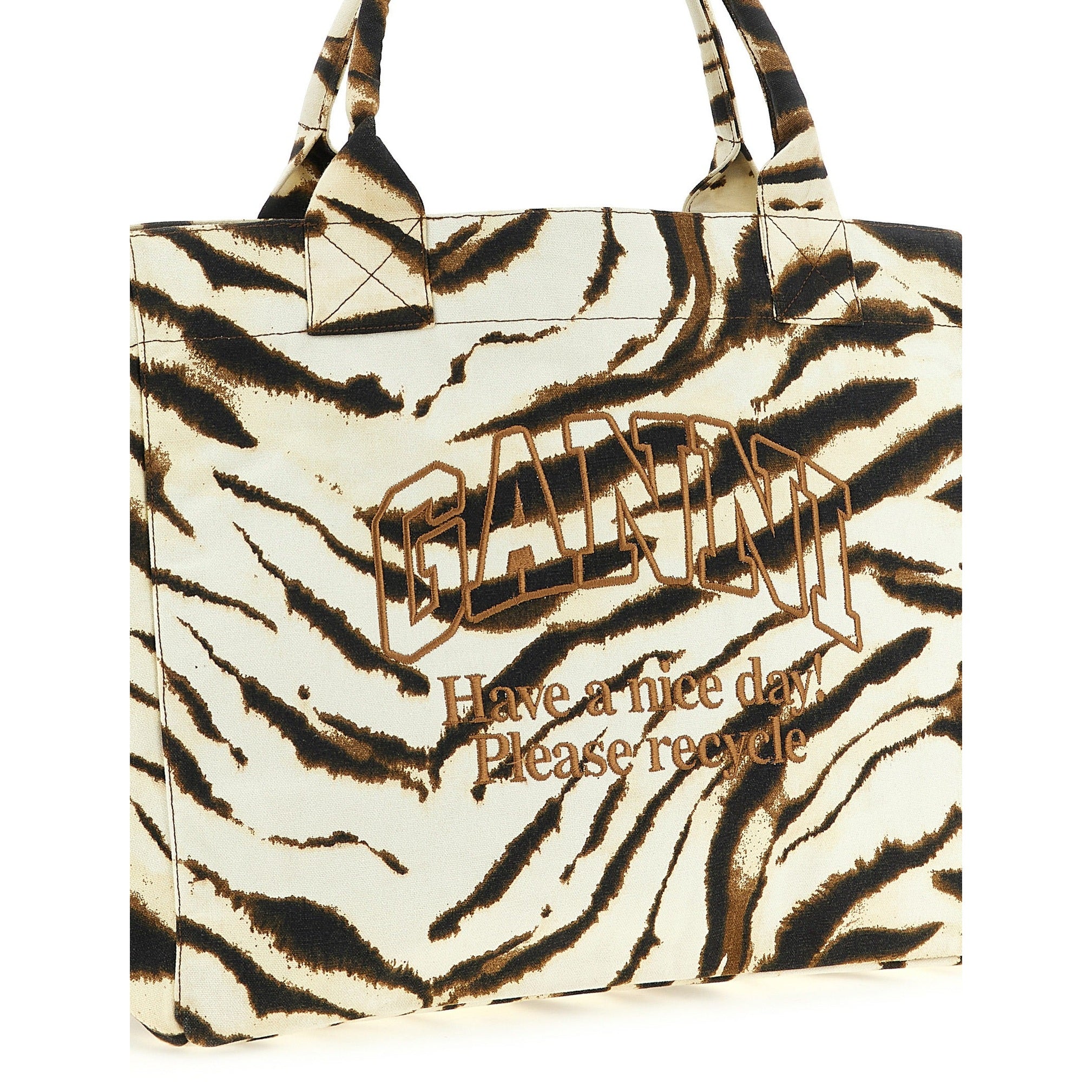 Ganni Beige Recycled Cotton Tote Bag
