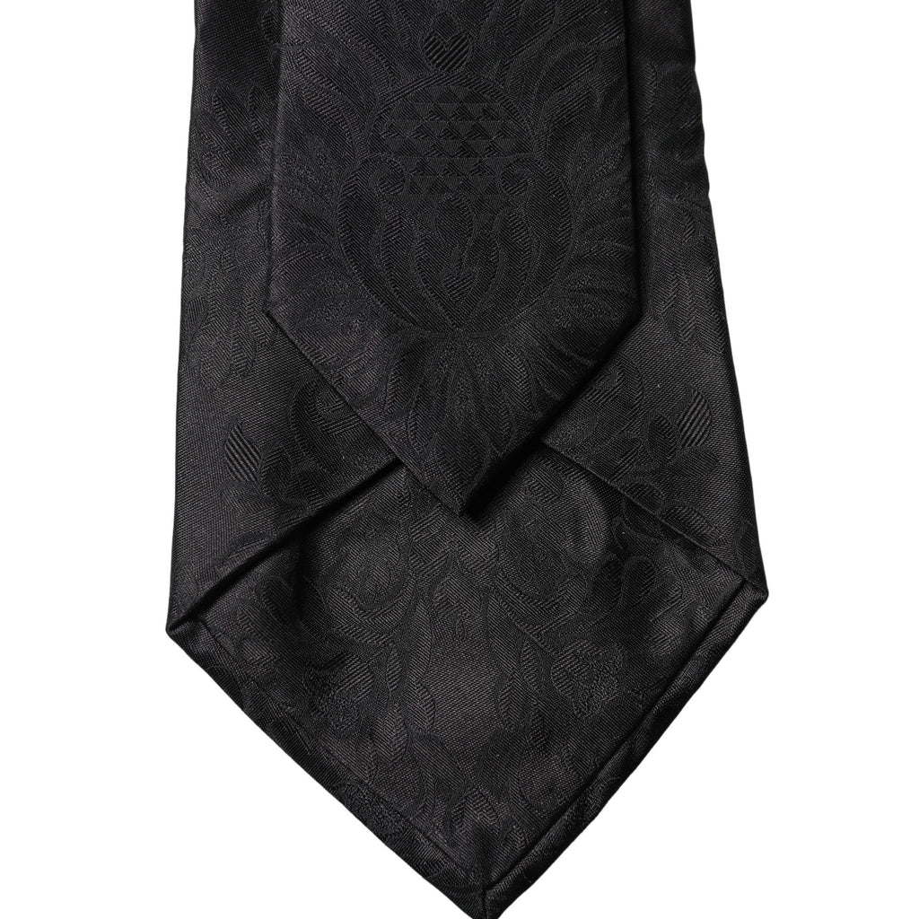 Dolce & Gabbana Black Paisley Woven Silk Adjustable Women Necktie Tie
