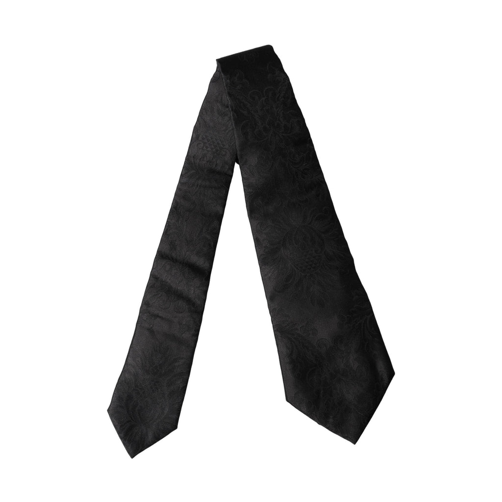Dolce & Gabbana Black Paisley Woven Silk Adjustable Women Necktie Tie