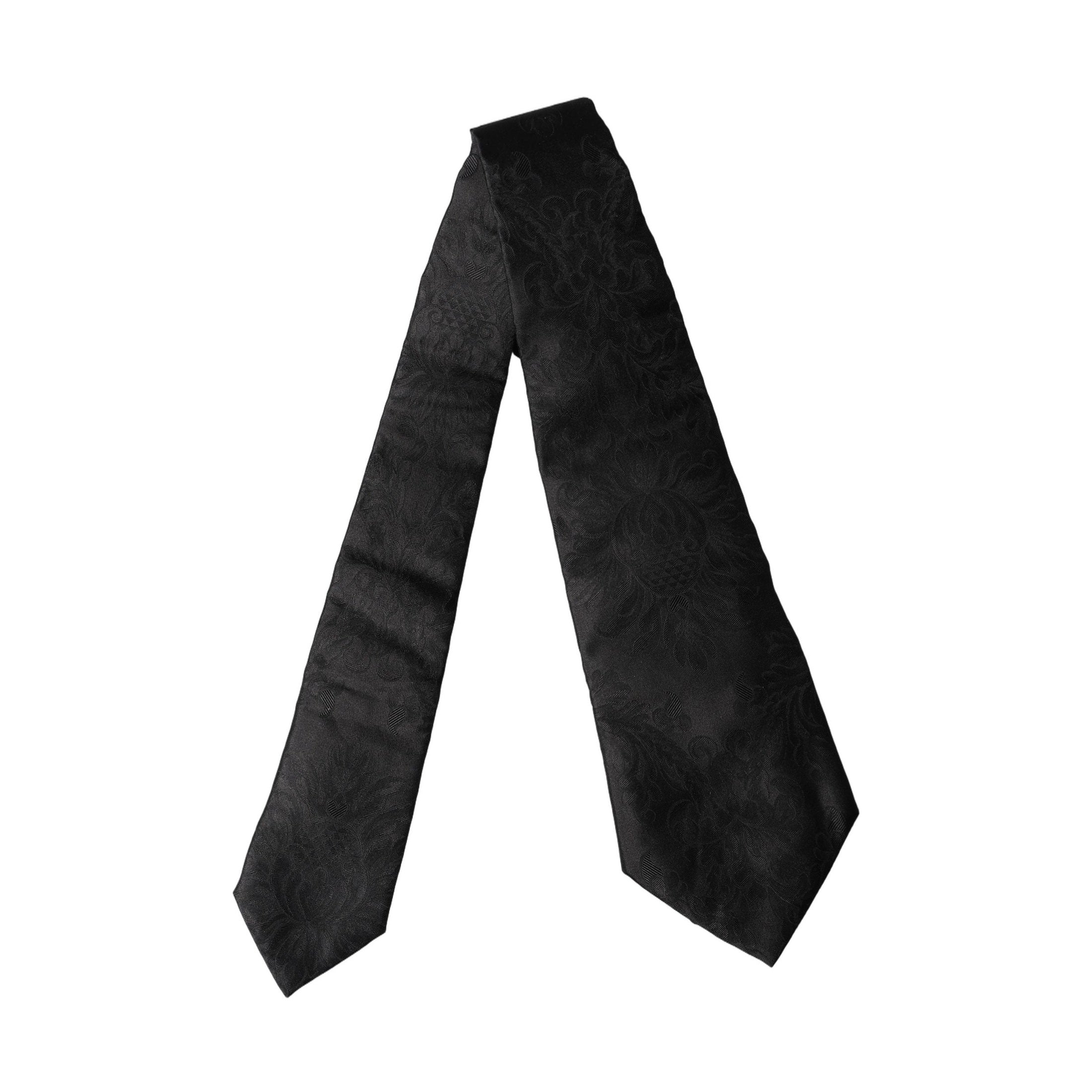 Dolce & Gabbana Black Paisley Woven Silk Adjustable Women Necktie Tie