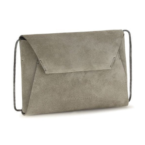Brunello Cucinelli Gray Calf Leather Bos Taurus Clutch Bag