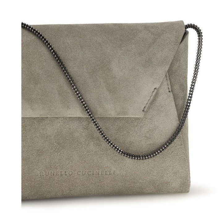 Brunello Cucinelli Gray Calf Leather Bos Taurus Shoulder Bag